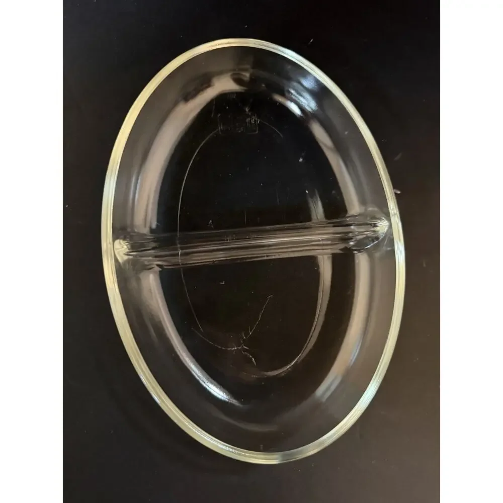 Vintage Glasbake 558 Clear Glass Divided Baking Serving Dish 9 Inch USA